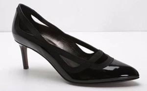 LANVIN donna nero vernice-pelle nastro punta tacco alto decolte 9/39 NUOVO - Foto 1 di 6