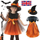 Girls Halloween Witches Hat Fancy Dress Costume Witch Outfit Kids World Book Day