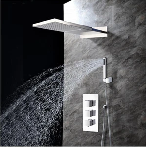 Silver Thermostats Hand Held Shower Faucet Wall Mount Rain Shower Head Set - Picture 1 of 5