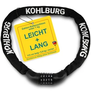 Zahlenschloss Fahrradschloss 115cm lang Kettenschloss Schloss Fahrrad KOHLBURG - Bild 1 von 10