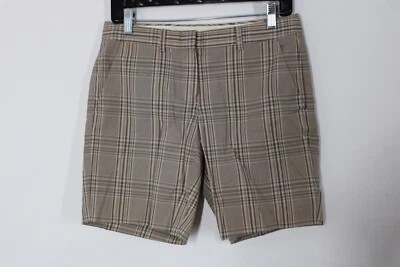 Pantalones cortos Theory 4 marrón a cuadros tiro bajo algodón elástico entrepierna de 8" Foto 1 de 4