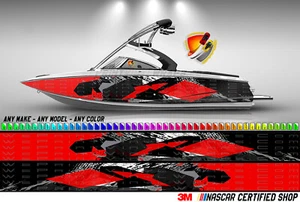 Rote Sechsecke Grafik Vinyl Boot Wickel Aufkleber Angeln Bass Ponton Sportler Boote - Bild 1 von 5