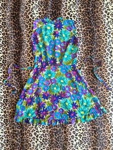 Vintage 60s 70s Edna Oliver Waikiki Hawaiian Floral Hawaiian Dress Tiki Mod MCM - Picture 1 of 4