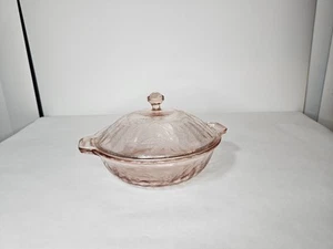 Vtg Pink Glass Depression Floral Poinsettia Jeanette Casserole Dish - Picture 1 of 7