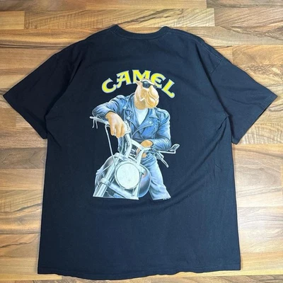Vtg 90s Camel Ciggarettes Biker Back Print Pocket Black T-shirt Men’s XL  - image 1 of 4