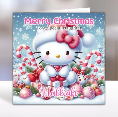 HELLO KITTY Personalised Christmas Card - Hello Kitty Girls Christmas Card - D2 - Image 1 of 3