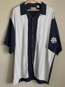Bobby Chan Silk Camp Shirt Mens XL Bowling Shirt WSOP Embroidered Striped - Picture 1 of 10