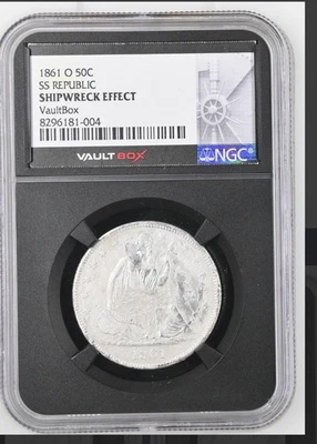 1861 O 50 CENT SEATED LIBERTY HALF DOLLAR SS REPUBLIC SHIPWRECK NGC  VAULT BOX - Image 1 of 4