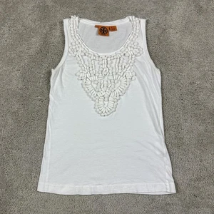 Tory Burch Tank Top Womens XS White Embellished Beaded Bib Cotton Sleeveless - Picture 1 of 8