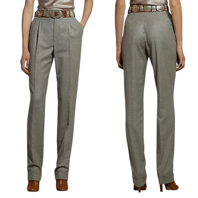 Pantalones Jaena Ralph Lauren Etiqueta Púrpura Mujer 2 Gris Lana Franela Brillo Pierna Ajustada Foto 1 de 4