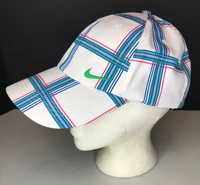 Nike Golf Hat Cap One Size White Gay Plaid Swoosh Lightweight Preppy 429528-100 - Image 1 of 4