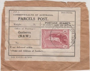 Stamp 1938 Australia 5/- robes on parcel piece, Schedule C.2119-8/1938 Canberra - Picture 1 of 1