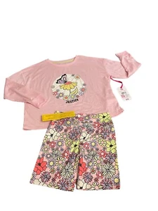Justice Girls 2 Piece Pajama Set in Agua Pink Long Sleeve Biker Short Size 10 - Picture 1 of 9