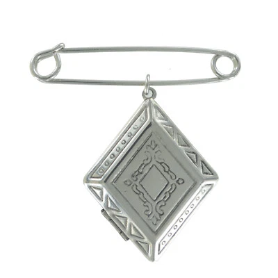 Hecho en EE. UU. Broche Prendedor de Seguridad Antiguo Tono Plata Foto Medallón Tono Plata 2" Foto 1 de 4