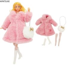 Pink Faux Fur Long Coat For 11.5" Doll 1/6 Outfits Clothes Boots Socks Bag 1:6