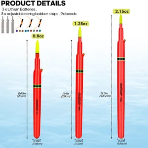 7inch 3pcs Night Fishing Float Lights,Fishing Glow Sticks Fishing Bobber Lights - Picture 1 of 7