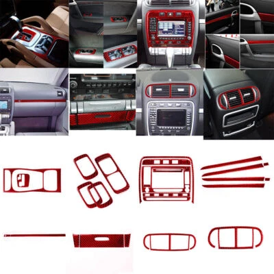 Kit de cubierta interior completo de fibra de carbono rojo 29 piezas para Porsche Cayenne Sport Foto 1 de 4