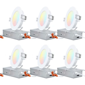6-Pack 4 Inch LED Recessed Lighting with J-Box, 5CCT Dimmable Recessed Downlight - Picture 1 of 7