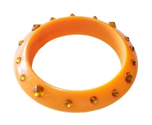 Vintage Orange Rhinestone Bangle Statement Bracelet - Picture 1 of 6