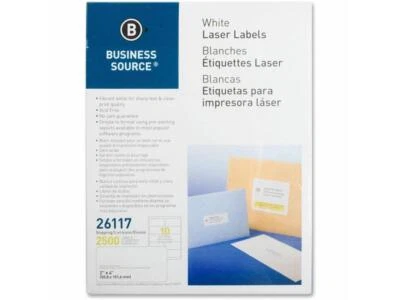 Business Source Mailing Labels Shipping Laser 2"x4" 2500/PK White 26117 - Image 1 of 4