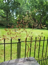MCM Metal Wall Art Tree Sculpture w Brass Filigree Leaves Large 42" Gold Washed