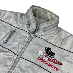 VTG Swingster Men's 100% Nylon Full Zip Checkmate Racing Jacket Silver • XS - Picture 1 of 13