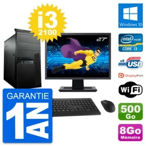 PC tour LENOVO M91p Pantalla 27" Core i3-2100 RAM 8Go Disco 500Go Windows 10 Wi - Imagen 1 de 3