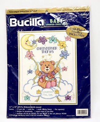 Vtg Rare Bucilla Celestial Baby cross stitch 1999 pattern only - Image 1 of 2