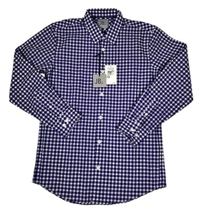 JB Jr. Boys Purple Gingham Check Long Sleeve Cotton Button Up Shirt Size 16 - Picture 1 of 14