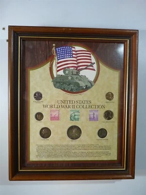 COLECCIÓN MONEDAS ESTADOS UNIDOS GUERRA SEGUNDA GUERRA INCLUYE MONEDA DE PLATA CON MARCO DE MADERA  Foto 1 de 4
