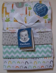 Gerber 4 Pc Safari Chevron Dash Rainbow Flannel Receiving Blankets - Picture 1 of 2