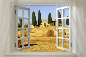 Fenster zur Toskana SZENISCHES POSTER ITALIEN 20x30 Bäume HEUBALLEN Unikat HEISS - Bild 1 von 1