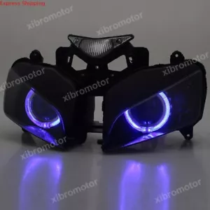 HID Assembly Headlight Blue Angel Eyes Projector Kit For Honda CBR1000RR 2004-07 - Foto 1 di 12