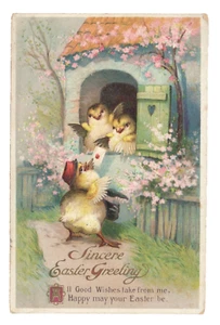 c.1910 Pasqua pulcino corriere postale posta consegna cartolina u/s clapsaddle vintage - Foto 1 di 2