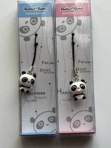 PANDA Babies Baby Cell Phone Key Charm Animal Black White 3D New - Set Of 2 - Picture 1 of 3
