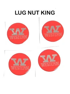 4 WESTERN RED EMBLEMS 1 1/2 " OR 1.5  "  FOR 5 EARS  PLASTIC CAPS - Picture 1 of 1