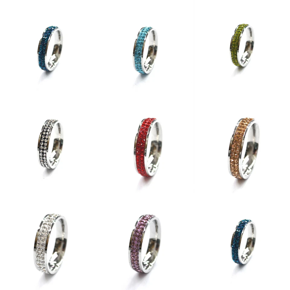 Edelstahl Ringe Damenringe Silber Weiß Damen mit Strass Kristall  - Bild 1 von 1