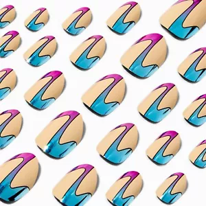 Metallic Squiggle Round Vegan Press On Faux Nail Set - 24 Pack - Picture 1 of 1