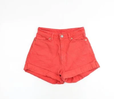 Monki Womens Red 100% Cotton Mom Shorts Size W25 in Extra-Slim Zip - Image 1 of 4