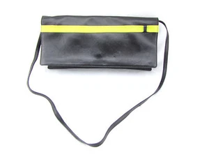 Bolso de mano de cuero suave SERGIO ROSSI negro lima verde amarillo a rayas mantequilla Italia - Imagen 1 de 8