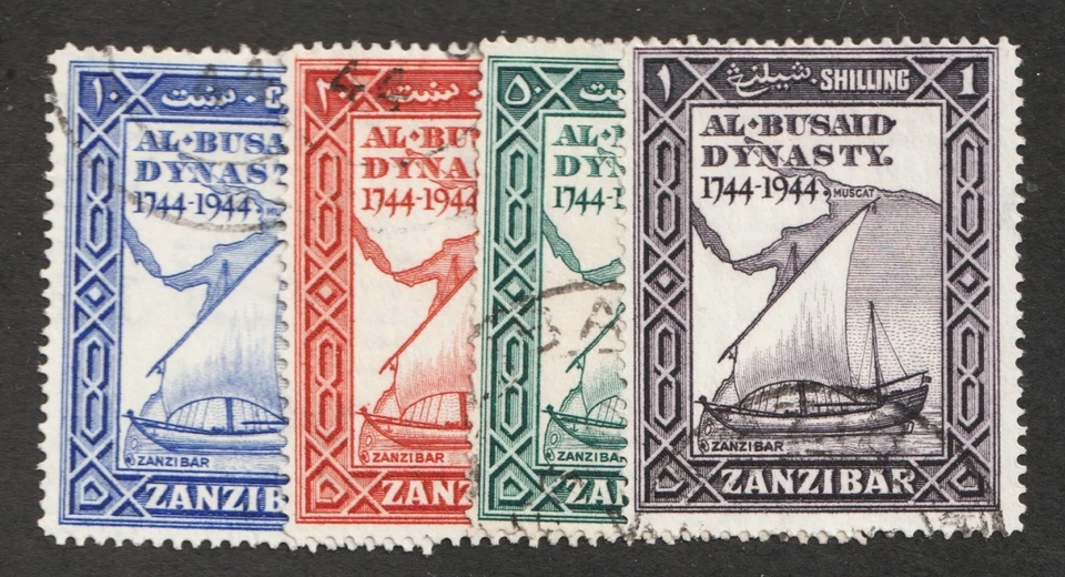 Zanzíbar Sc# 218-21 1944 - Dhow. Velero y mapa. Juego de sellos usados Cv$10,80 Foto 1 de 1