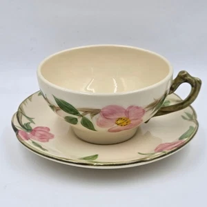 Franciscan Desert Rose Set of 4 Flat Tea Cup Saucer Set Hand Decorated Pink Rose - Picture 1 of 12