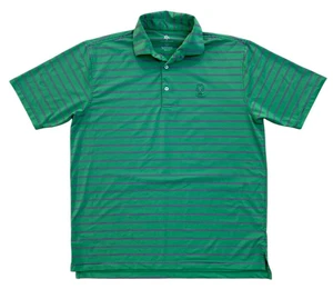 TURTLESON Men size L Green Striped Polo Shirt Short Sleeve 1956 Crest Logo - Picture 1 of 7
