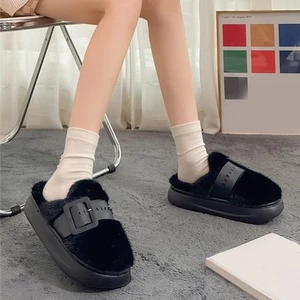 Women Warm Winter Slippers House Shoe with Leather Buckle Closure for Indoor - Picture 1 of 20