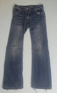 Cherokee Bootcut Girls Demin Pants W/faux Gemstone Buttons, Double Stitched. S12 - Picture 1 of 13