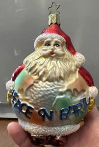 VINTAGE-NEU Inge Glas Peace on Earth Weihnachtsmann Glas Weihnachtsschmuck Germany - Bild 1 von 8