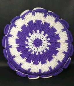 Vintage Handmade Double Sided Crocheted Round Purple 1970s Variegated Pillow 18" - Picture 1 of 6
