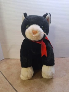 Ty Beanie Buddies Zip Kitty Cat Black 11" Plush 1999 Green Eyes Red Ribbon - Picture 1 of 9