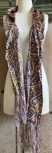 60s 70s Vintage Tassel Fringe Scarf GO GO MOD GROOVY SMOKING DEN Pink Paisley - Picture 1 of 5