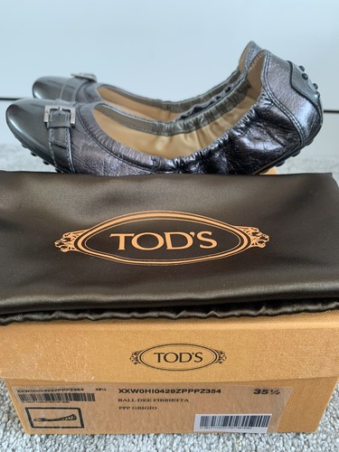 TOD’S Scarpe Tods taglia UK 2 5 donna grigio scuro ballerine décolleté piatte con sacchetto antipolvere